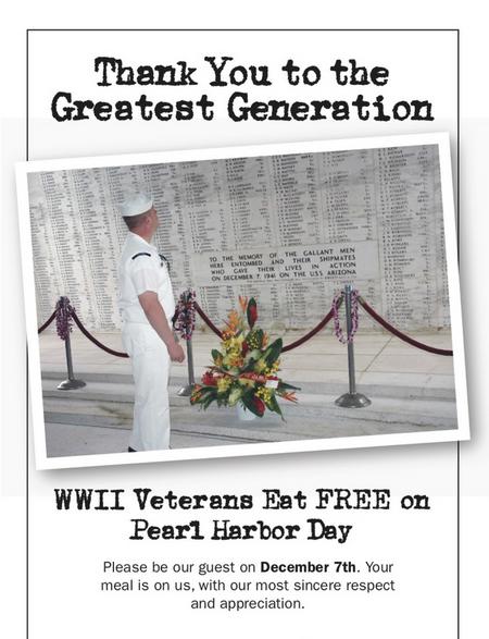 WWII Veterans Eat Free on Pearl Harbor Day